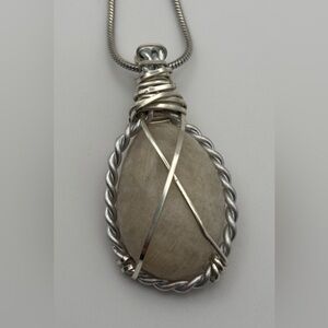 Elegant Silver Wire-Wrapped Pendant Necklace